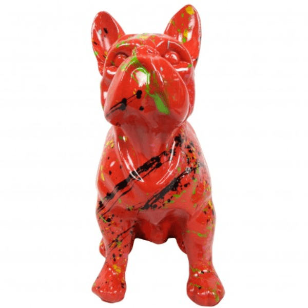 Statue Chien Bouledogue Francais Animaux Resine - 30cm - Graffiti Rouge - ANIMAUX-RESINE.FR