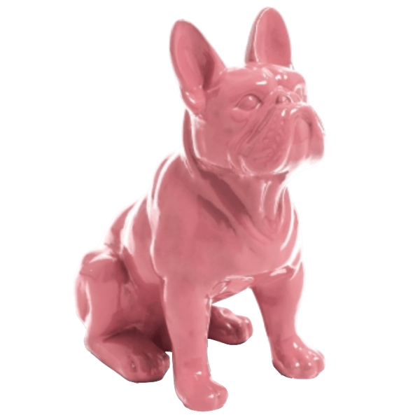 Statue Chien Bouledogue Francais Animaux Resine - 30cm - Rose Clair - ANIMAUX-RESINE.FR