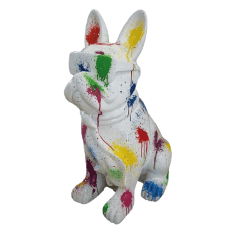 Statue Chien Bouledogue Francais Animaux Resine - 35cm - Tie And Dye - ANIMAUX-RESINE.FR