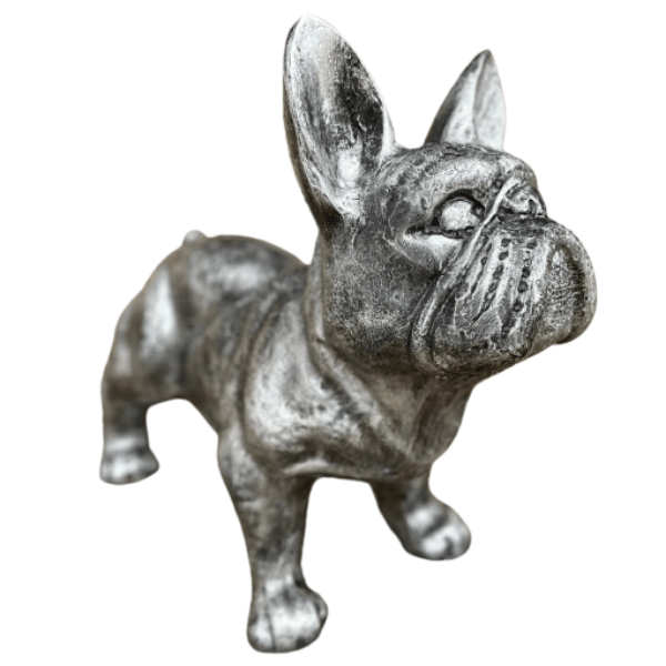 Statue Chien Bouledogue Francais Animaux Resine - 45cm - Argenté - ANIMAUX-RESINE.FR