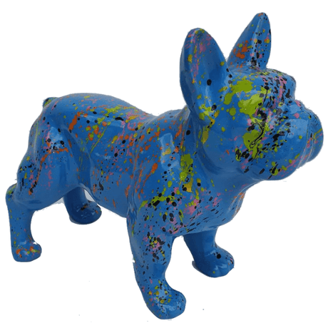 Statue Chien Bouledogue Francais Animaux Resine - 45cm - Graffiti Bleu - ANIMAUX-RESINE.FR