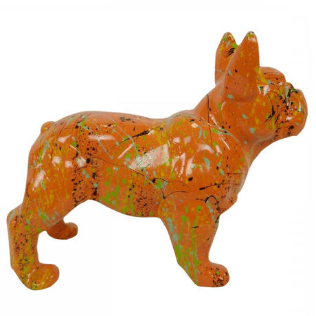 Statue Chien Bouledogue Francais Animaux Resine - 45cm - Graffiti Orange - ANIMAUX-RESINE.FR