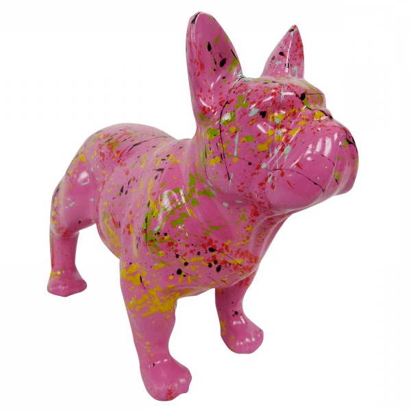 Statue Chien Bouledogue Francais Animaux Resine - 45cm - Graffiti Rose - ANIMAUX-RESINE.FR