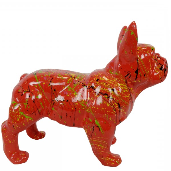 Statue Chien Bouledogue Francais Animaux Resine - 45cm - Graffiti Rouge - ANIMAUX-RESINE.FR