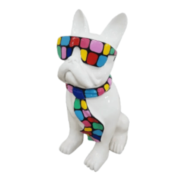 Statue Chien Bouledogue Francais Animaux Resine - 60cm - Dragibus Blanc - ANIMAUX-RESINE.FR