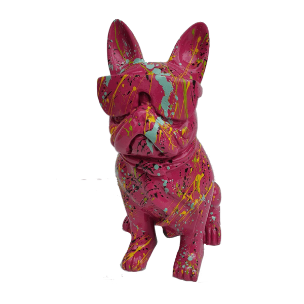 Statue Chien Bouledogue Francais Animaux Resine - 60cm - Graffiti Rose - ANIMAUX-RESINE.FR