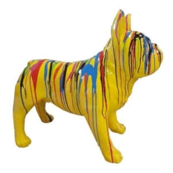 Statue Chien Bouledogue Francais Animaux Resine - 90cm - Coulure Jaune - ANIMAUX-RESINE.FR