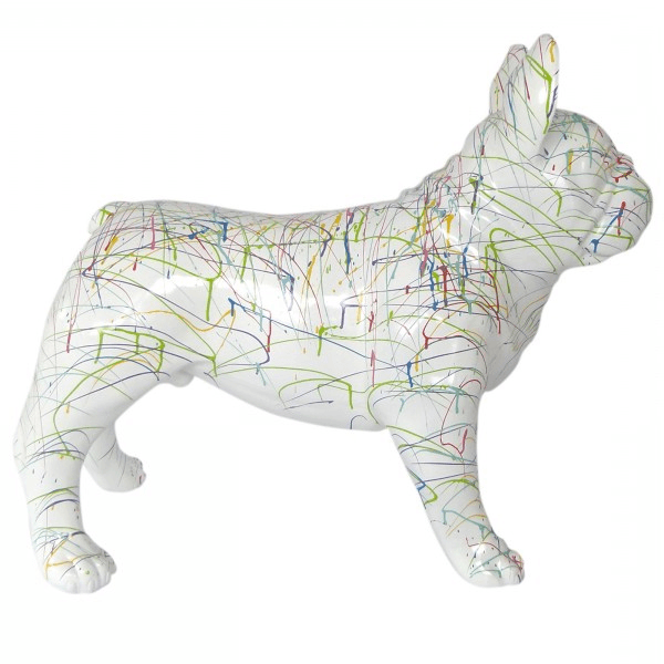 Statue Chien Bouledogue Francais Animaux Resine - 90cm - Graffiti Blanc - ANIMAUX-RESINE.FR