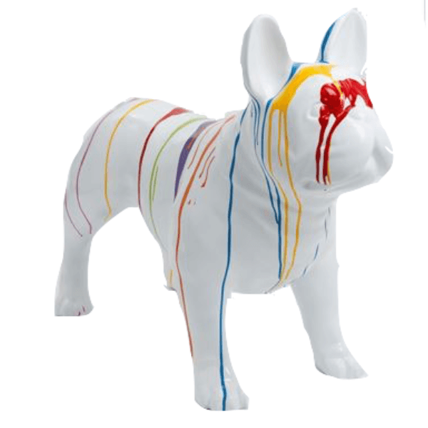 Statue Chien Bouledogue Francais Animaux Resine - 90cm - Multi Coulure Blanc - ANIMAUX-RESINE.FR