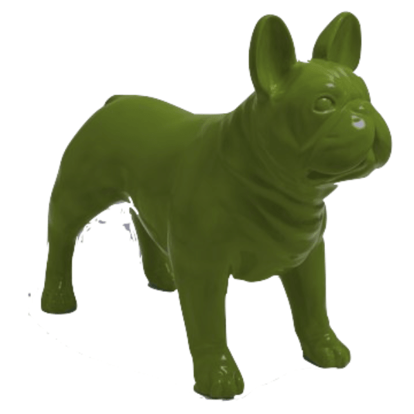 Statue Chien Bouledogue Francais Animaux Resine - 90cm - Vert Kaki - ANIMAUX-RESINE.FR