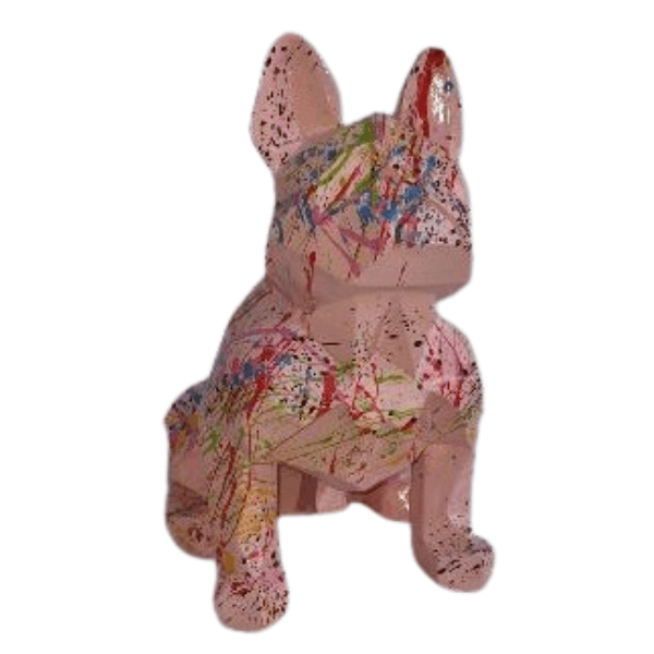 Statue Chien Bouledogue Francais Animaux Resine Origami - 35cm - Graffiti Rose - ANIMAUX-RESINE.FR