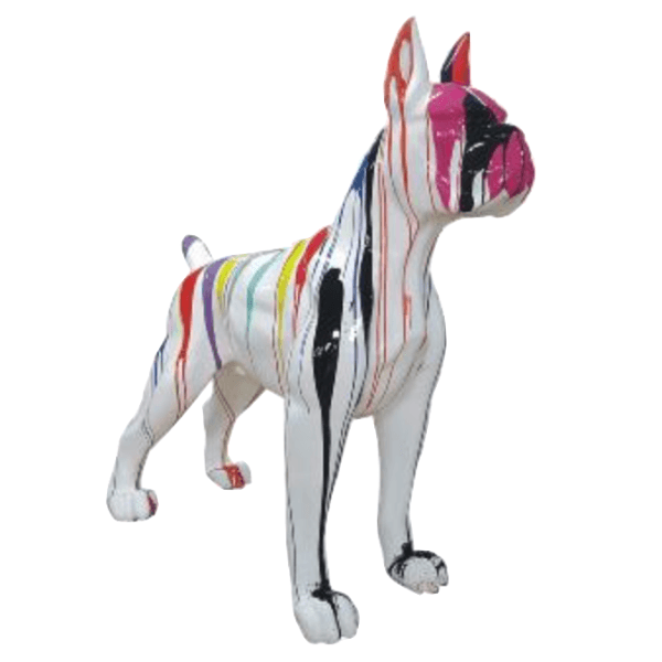 Statue Chien Boxer Animaux Resine - 110cm - Multi Coulure Blanc - ANIMAUX-RESINE.FR