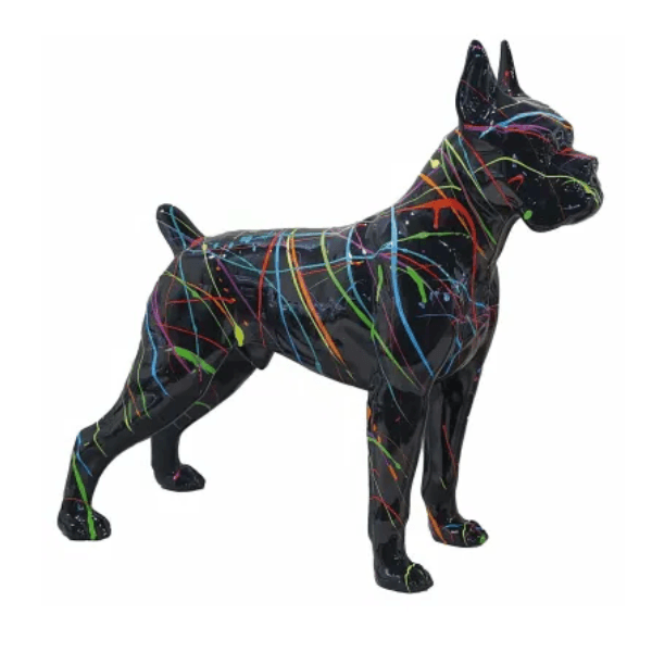 Statue Chien Boxer Animaux Resine - 50cm - Graffiti Noir - ANIMAUX-RESINE.FR