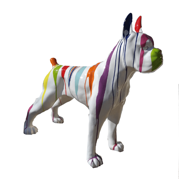 Statue Chien Boxer Animaux Resine - 50cm - Multi Coulure Blanc - ANIMAUX-RESINE.FR