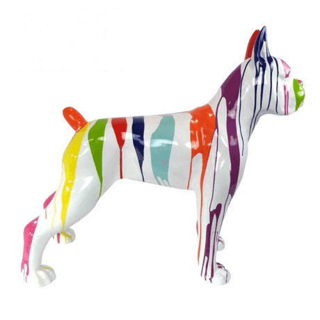 Statue Chien Boxer Animaux Resine - 50cm - Multi Coulure Blanc - ANIMAUX-RESINE.FR