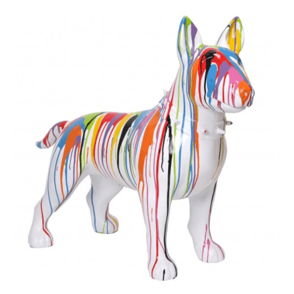 Statue Chien Bull Terrier Animaux Resine - 110cm - Multi Coulure Blanc - ANIMAUX-RESINE.FR