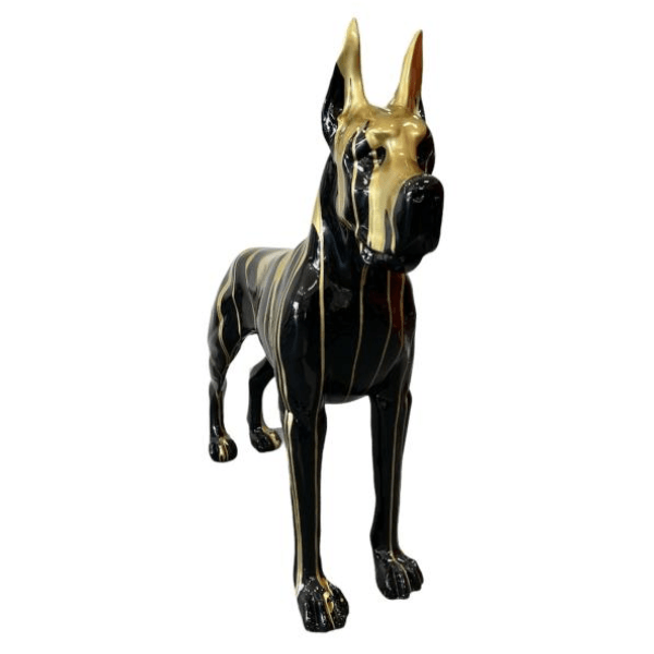 Statue Chien Dogue Allemand Animaux Resine - 120cm - Coulure Dorée Noir - ANIMAUX-RESINE.FR