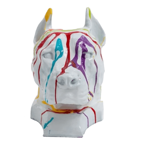 Statue Chien Staff Bull Animaux Resine - 35cm - Multi Coulure Blanc - ANIMAUX-RESINE.FR