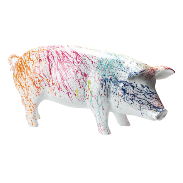 Statue Cochon Animaux Resine - 100cm - Graffiti Blanc - ANIMAUX-RESINE.FR