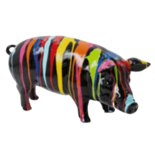 Statue Cochon Animaux Resine - 100cm - Multi Coulure Noir - ANIMAUX-RESINE.FR