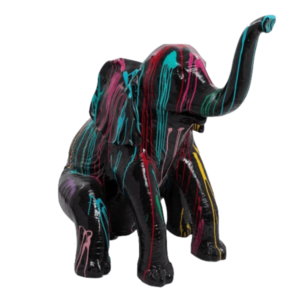 Statue Elephant Animaux Resine - 140cm - Multi Coulure Noir - ANIMAUX-RESINE.FR