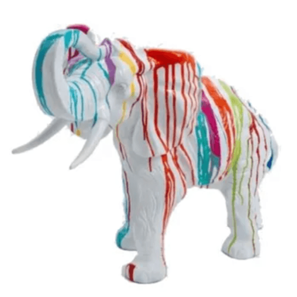 Statue Elephant Animaux Resine - 90cm - Multi Coulure Blanc - ANIMAUX-RESINE.FR