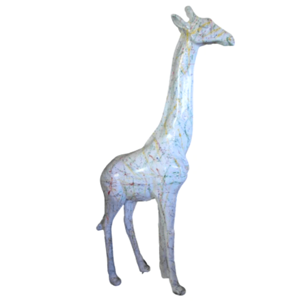 Statue Girafe Animaux Resine - 210cm - Graffiti Blanc - ANIMAUX-RESINE.FR