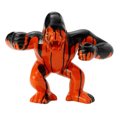 Statue Gorille Agressif Animaux Resine - 30cm - Coulure Orange - ANIMAUX-RESINE.FR