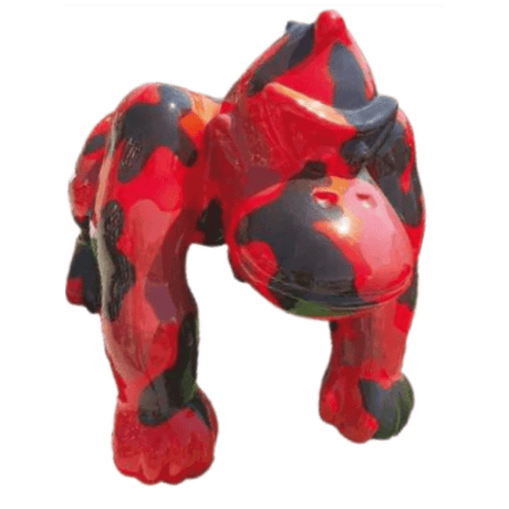 Statue Gorille Poing Animaux Resine - 40cm - Militaire Noir Rouge - ANIMAUX-RESINE.FR