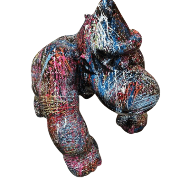 Statue Gorille Poing Animaux Resine - 70cm - Graffiti Noir - ANIMAUX-RESINE.FR