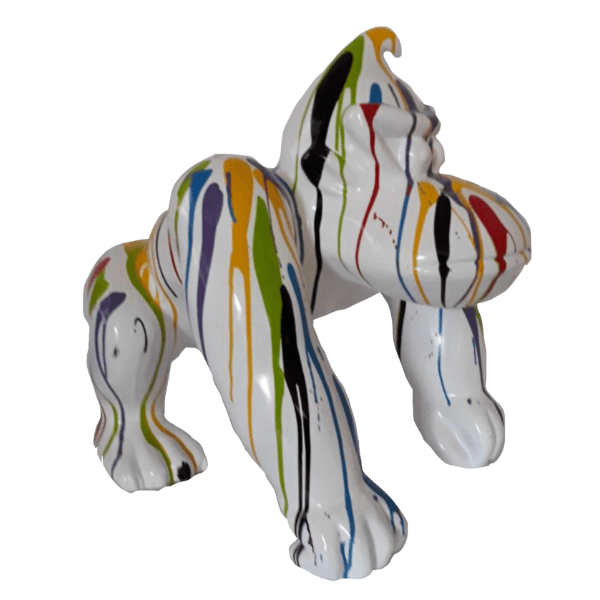 Statue Gorille Poing Animaux Resine - 70cm - Multi Coulure Blanc - ANIMAUX-RESINE.FR