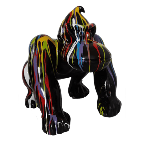 Statue Gorille Poing Animaux Resine - 70cm - Multi Coulure Noir - ANIMAUX-RESINE.FR