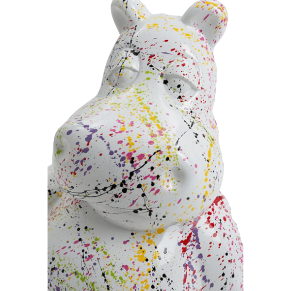 Statue Hippopotame Animaux Resine - 100cm - Graffiti Blanc - ANIMAUX-RESINE.FR