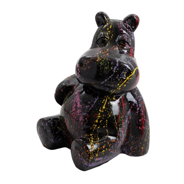 Statue Hippopotame Animaux Resine - 100cm - Graffiti Noir - ANIMAUX-RESINE.FR