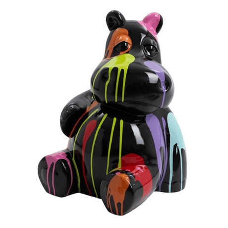 Statue Hippopotame Animaux Resine - 100cm - Multi Coulure Noir - ANIMAUX-RESINE.FR