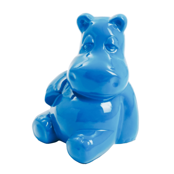 Statue Hippopotame Animaux Resine - 15cm - Bleu Ciel - ANIMAUX-RESINE.FR