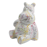 Statue Hippopotame Animaux Resine - 15cm - Graffiti Blanc - ANIMAUX-RESINE.FR