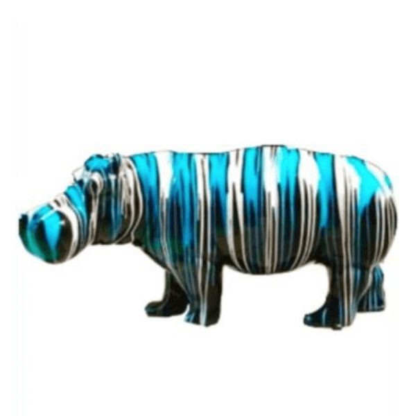 Statue Hippopotame Animaux Resine - 180cm - Coulure Bleu - ANIMAUX-RESINE.FR