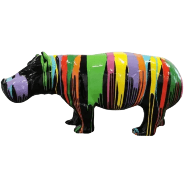 Statue Hippopotame Animaux Resine - 180cm - Multi Coulure Noir - ANIMAUX-RESINE.FR