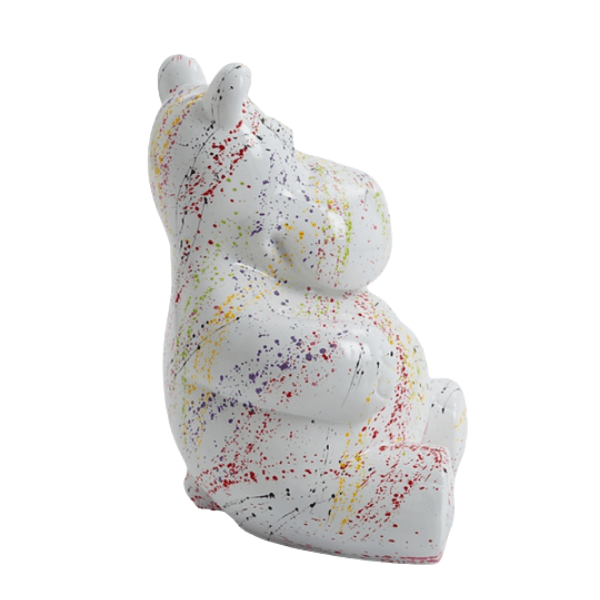 Statue Hippopotame Animaux Resine - 50cm - Graffiti Blanc - ANIMAUX-RESINE.FR