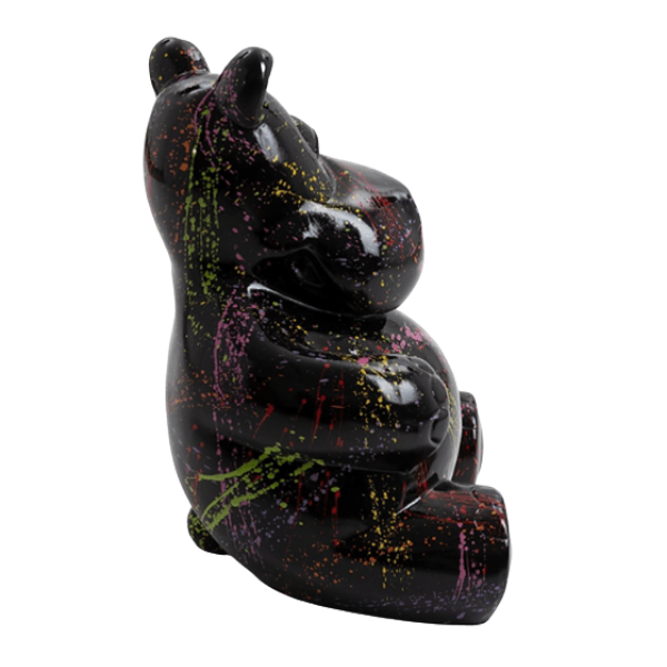 Statue Hippopotame Animaux Resine - 50cm - Graffiti Noir - ANIMAUX-RESINE.FR