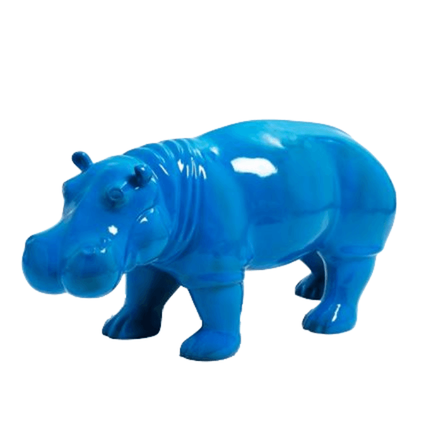 Statue Hippopotame Animaux Resine - 95cm - Bleu - ANIMAUX-RESINE.FR