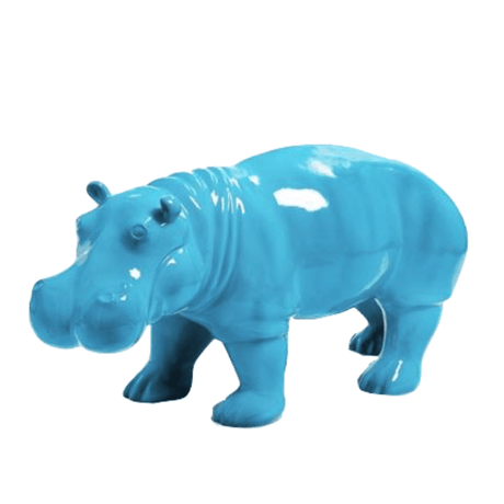 Statue Hippopotame Animaux Resine - 95cm - Bleu Ciel - ANIMAUX-RESINE.FR