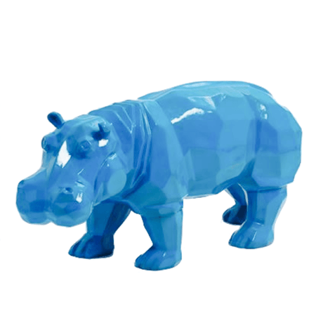 Statue Hippopotame Origami Animaux Resine - 95cm - Bleu Ciel - ANIMAUX-RESINE.FR