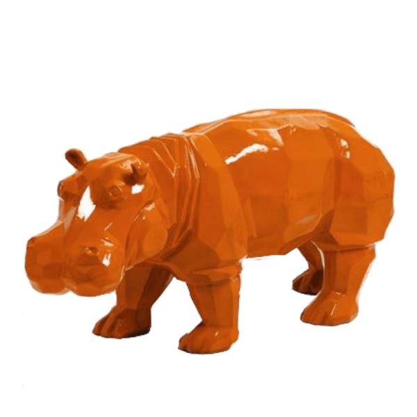 Statue Hippopotame Origami Animaux Resine - 95cm - Orange - ANIMAUX-RESINE.FR