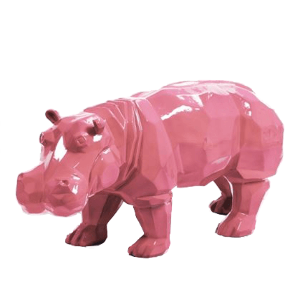 Statue Hippopotame Origami Animaux Resine - 95cm - Rose Clair - ANIMAUX-RESINE.FR