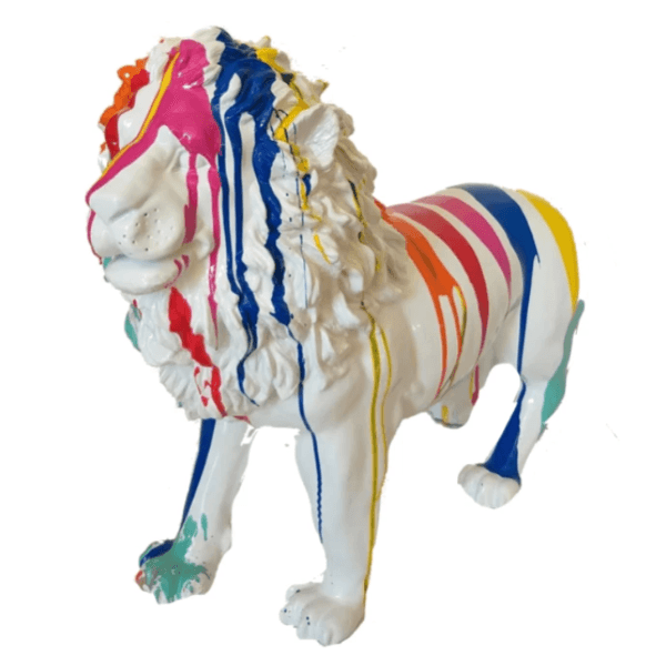 Statue Lion Animaux Resine - 100cm - Multi Coulure Blanc - ANIMAUX-RESINE.FR