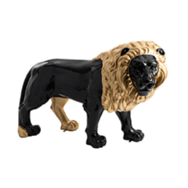 Statue Lion Animaux Resine - 190cm - Mix Noir Doré - ANIMAUX-RESINE.FR