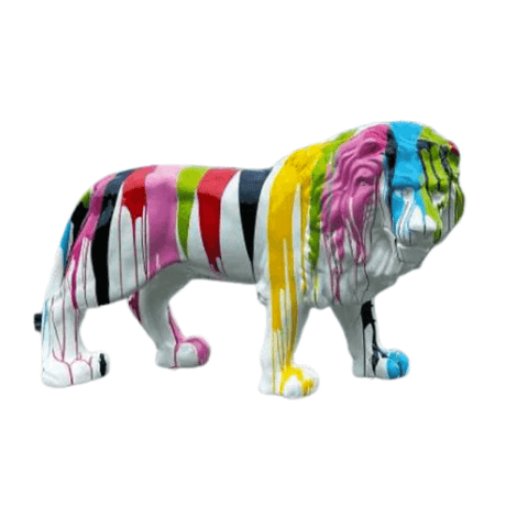 Statue Lion Animaux Resine - 190cm - Multi Coulure Blanc - ANIMAUX-RESINE.FR