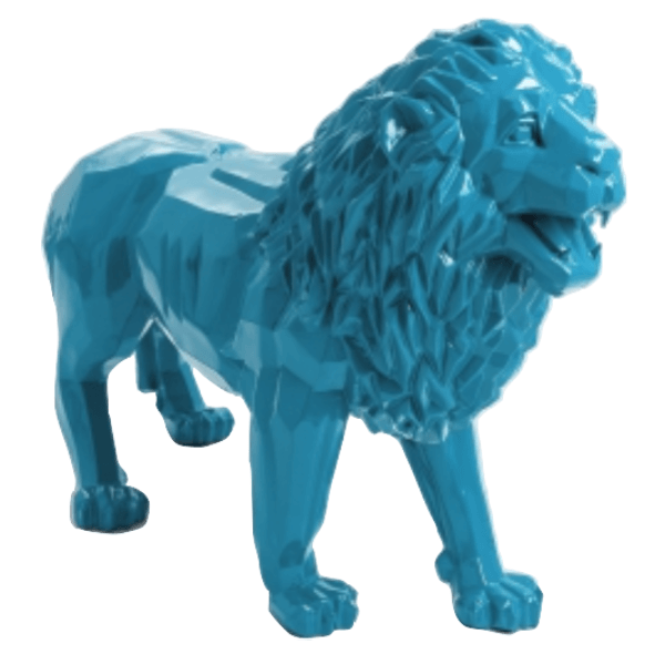 Statue Lion Animaux Resine Origami - 100cm - Bleu Ciel - ANIMAUX-RESINE.FR